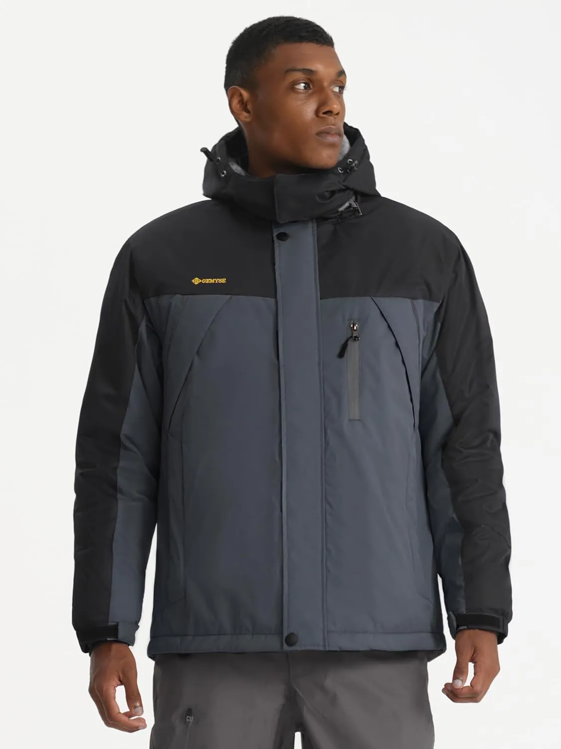 GEMYSE Men's Windproof Ski Jacket Warm Raincoats Snowboarding Hooded Parka With Multi-Pockets