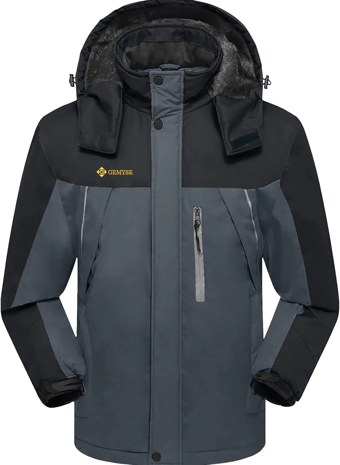 GEMYSE Men's Windproof Ski Jacket Warm Raincoats Snowboarding Hooded Parka With Multi-Pockets
