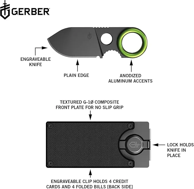 Gerber Gear GDC Money Clip with Pocket Knife - Fixed Blade Knife and Case - EDC Gear and Equipment - Stainless Steel