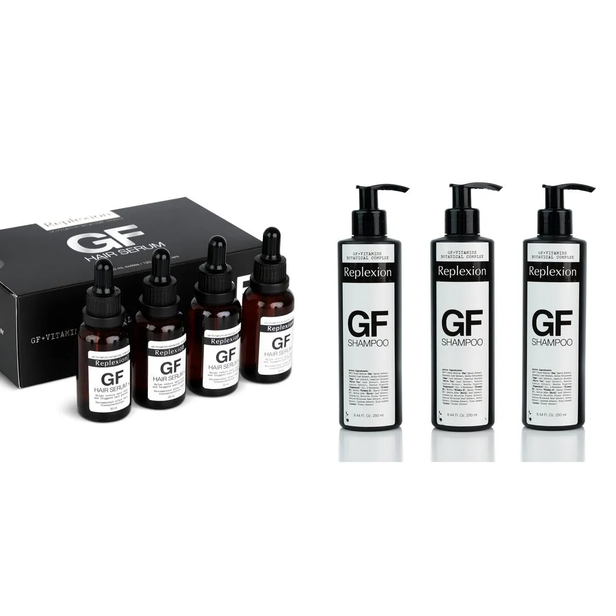 GF Hair Growth Kit – Serum & Shampoo Bundle for Men & Women, DHT Blocker, Anti-Hair Loss & Hair Regrowth Treatment | Thickens Hair, Post Hair Transplant Care | 4x30ml Serum   3x250ml Shampoo