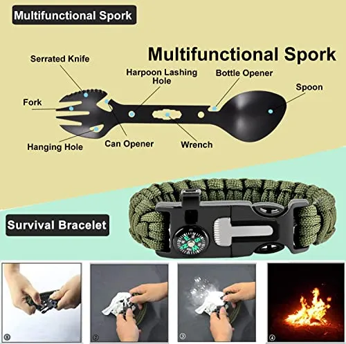 Gifts for Men Dad Husband Fathers, Camping Survival Gear and Equipment Kit 32 in 1, Cool Gadgets Christmas Birthday Gift Ideas for Him Boyfriend, Emergency Outdoor Fishing Hiking Accessories