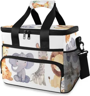 Giraffe Elephant Forest Animal Cooler Bag Insulated Cooler Soft Sided Cooler 24 Can Portable Picnic Bag Large Leakproof Lunch Bag Box for Beach Grocery Camping Travel Car Men Women
