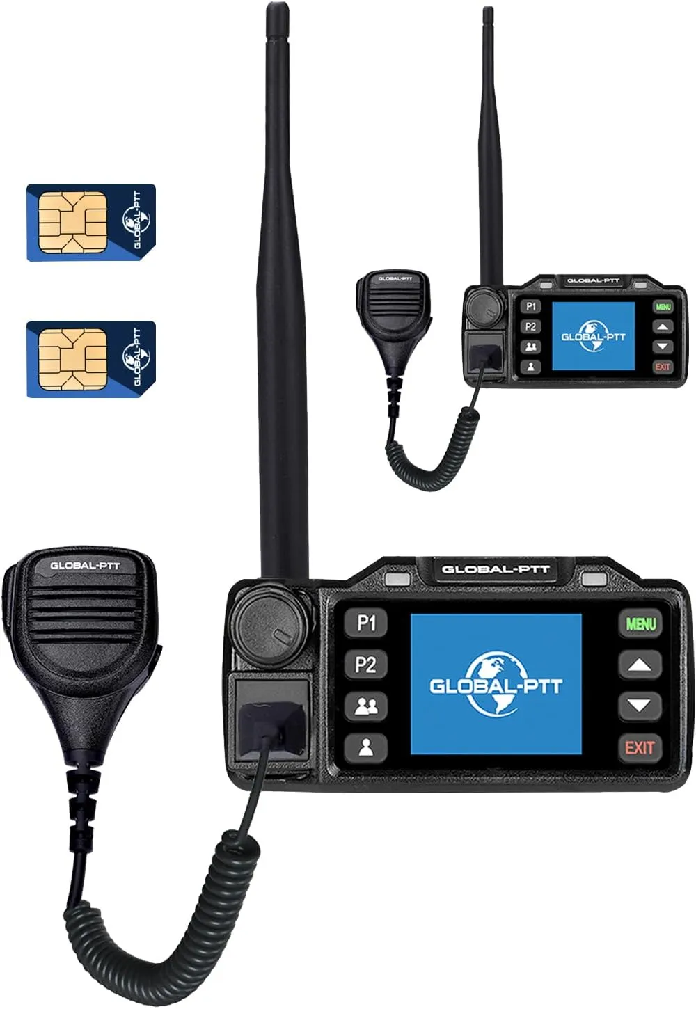 Global-PTT 2-Pack Push-to-Talk Over Cellular (PoC) Mobile Radios Walkie Talkies - 4G LTE Nationwide PTT Unlimited Range Free License for in-Vehicle Communication (Non-GPS)