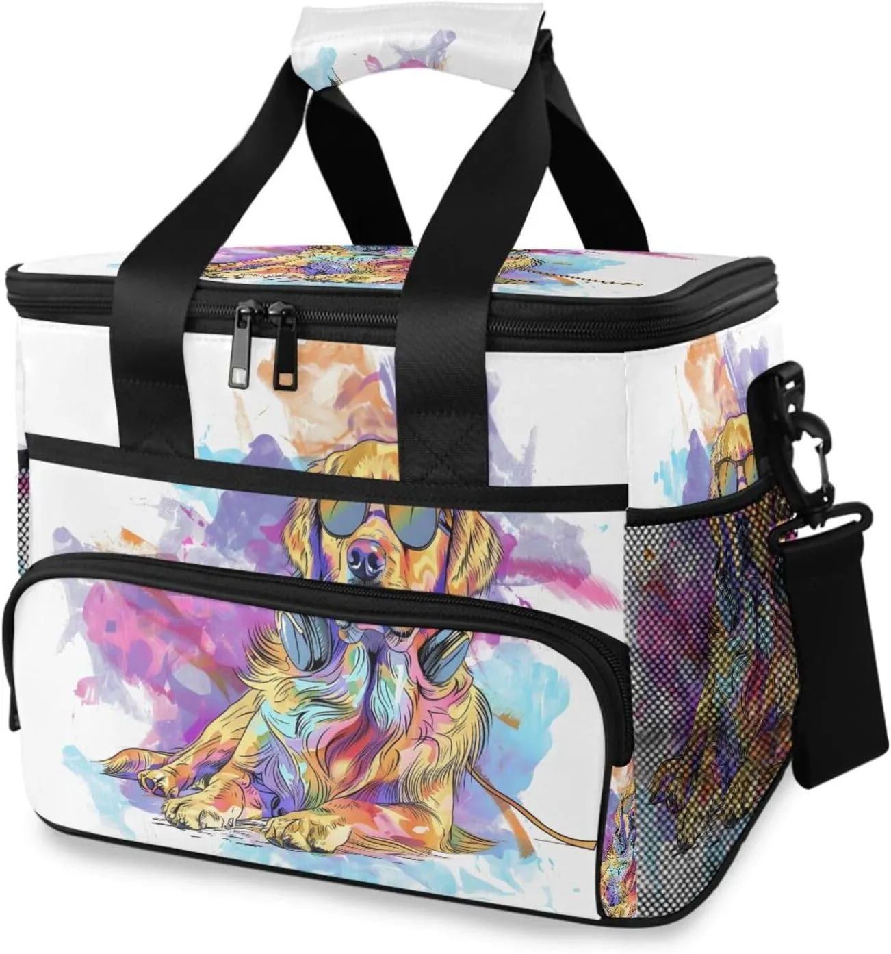 Golden Retriever Male Dog Cooler Bag Insulated Cooler Soft Sided Cooler 24 Can Portable Picnic Bag Large Leakproof Lunch Bag Box for Beach Grocery Camping Travel Car Men Women