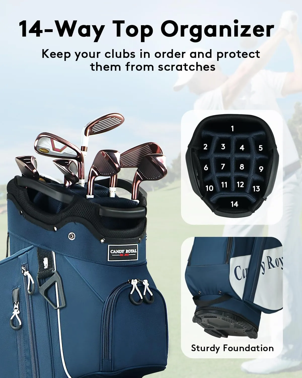 Golf Cart Bag: 14 Way Full Length Divider Top Lightweight Golf Bag with Cooler Handles Rain Cover and Golf Shoe Bag