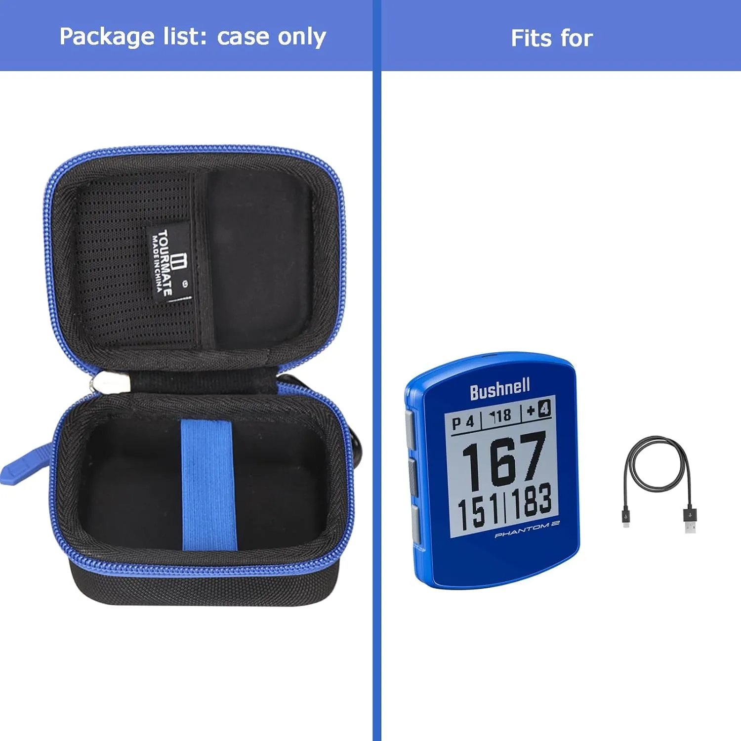 Golf GPS Storage Case Compatible for Bushnell Phantom 2 GPS Rangefinder for BITE Magnetic Mount and GreenView with Wearable4U Ultimate 3 Golf Tools Bundle(ONLY CASE) (Blue)