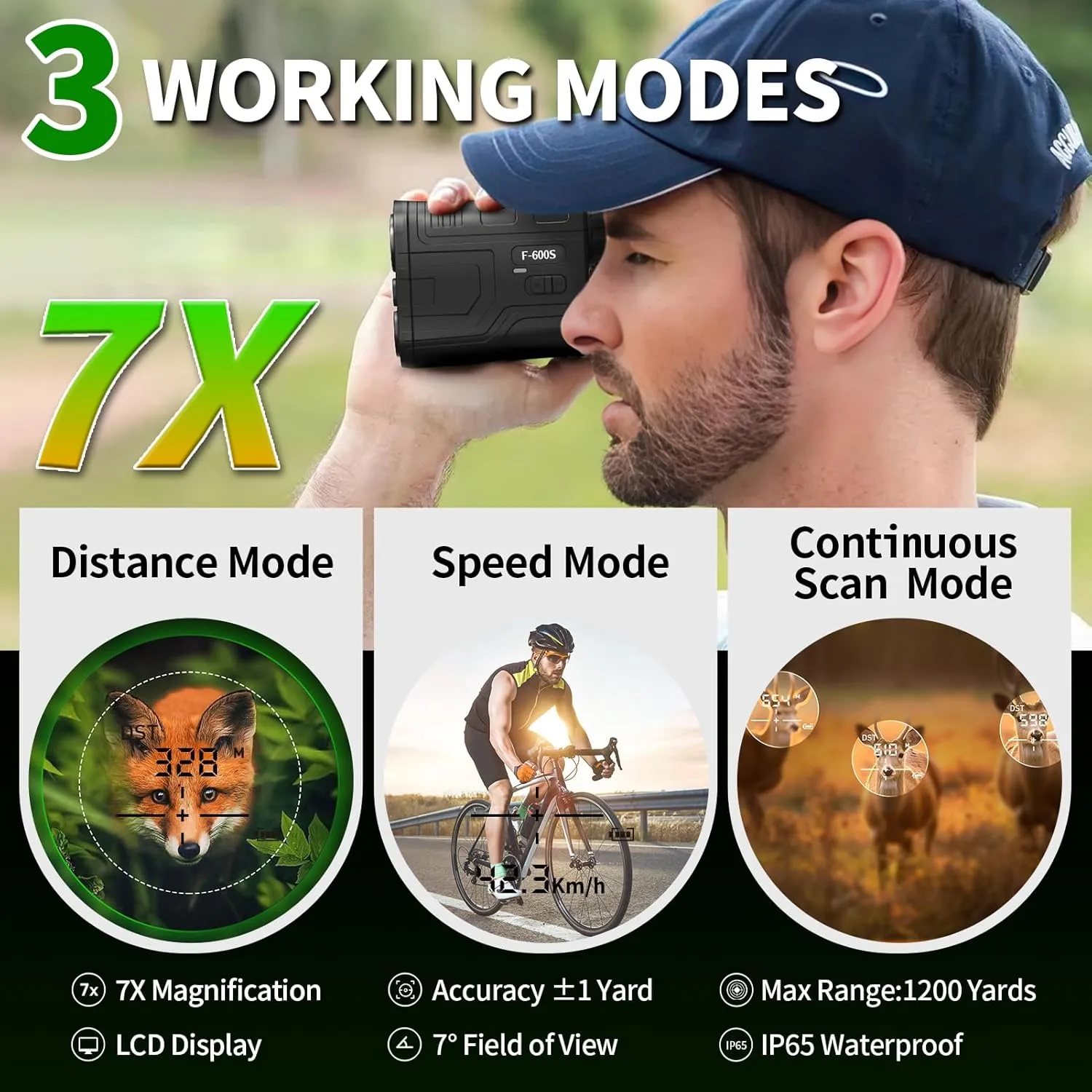 Golf Range Finder with Slope, Switch for Tournament, 1200 Yards Rechargeable Laser Rangefinder, 7X Magnification, Flag Lock Vibration, Distance Measuring Device Accessory for Men