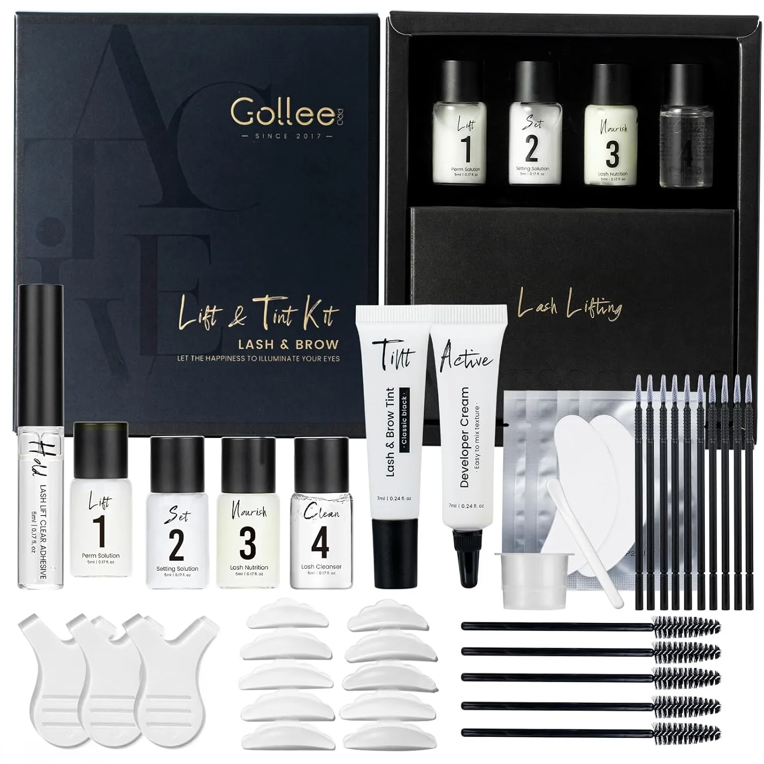 GOLLEE Lash Lift and Black Color Kit Brow Lamination Kit Black Eyelash & Eyebrow Set Eyelash Perm Kit With Detail Instruction and Complete Tools Easy For Beginner Achieve Salon-Quality at Home