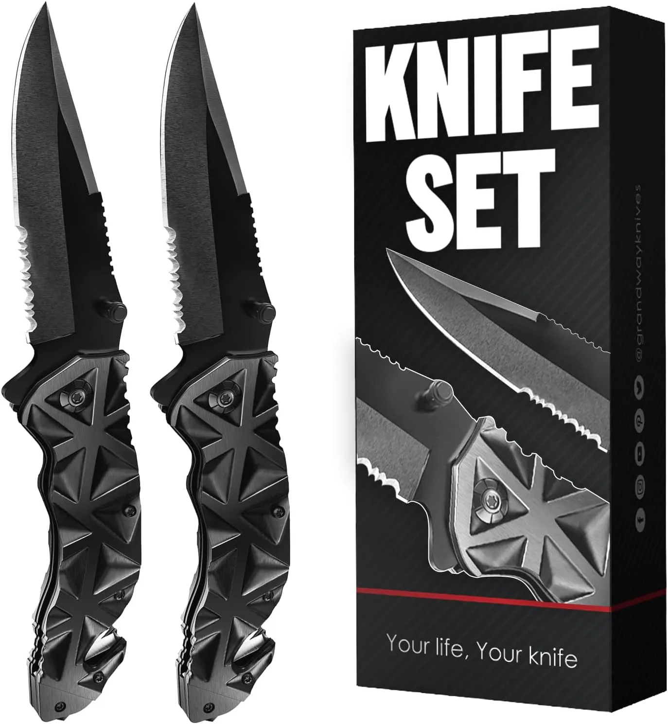 GOOD WORKER 2 pcs Pocket Knife Set - Folding Tactical Black Knives with Aluminum Handle - Sharp Blade Knives Sets for EDC Camping Hunting Survival - Birthday Gift for Men & Women 207