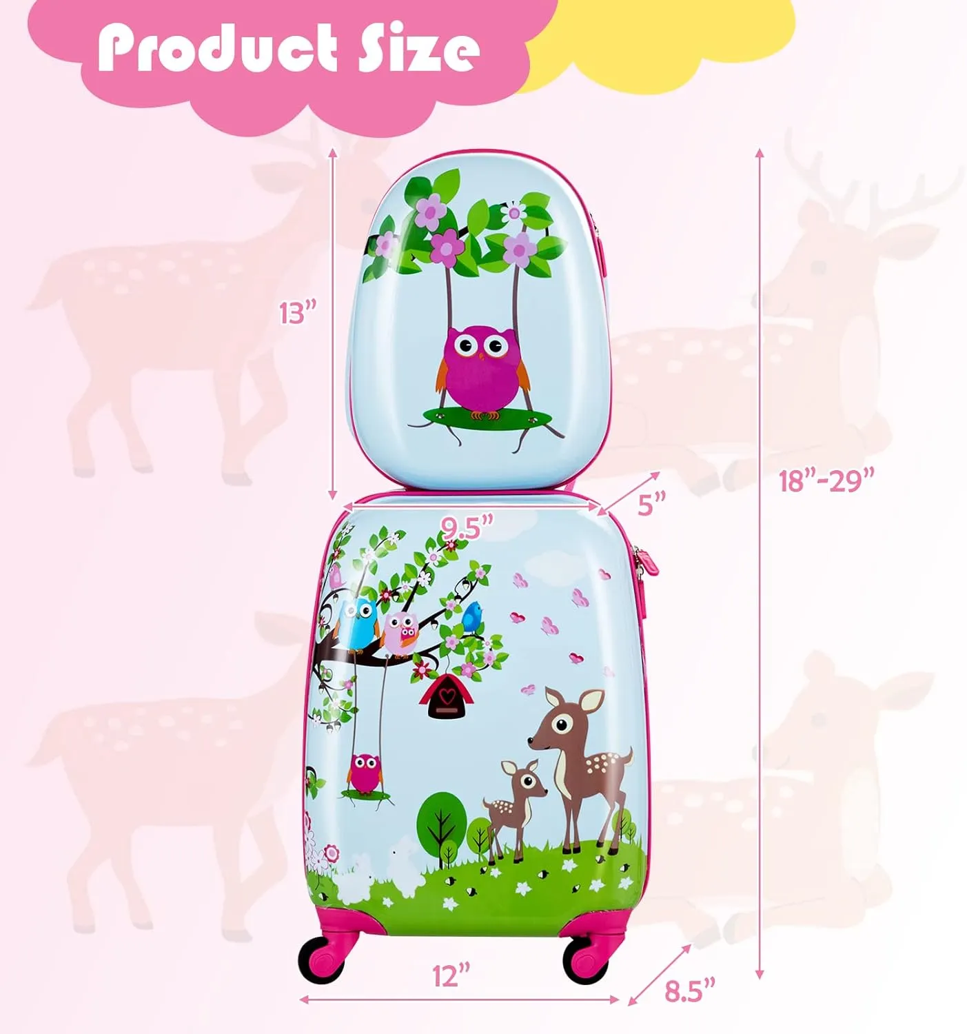 Goplus 2PC Kids Luggage, 12" & 16" Kids Carry On Luggage Set with 4 Spinner Wheels, Lightweight Rolling Spinner Suitcase for Children Toddlers Boys and Girls Travel