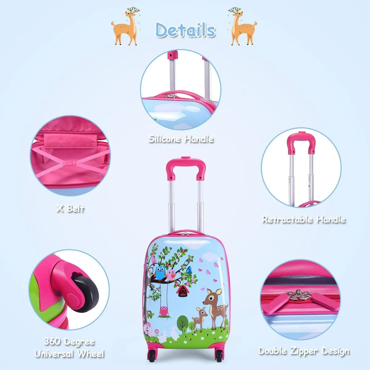 Goplus 2PC Kids Luggage, 12" & 16" Kids Carry On Luggage Set with 4 Spinner Wheels, Lightweight Rolling Spinner Suitcase for Children Toddlers Boys and Girls Travel