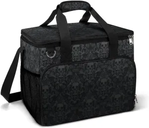 Goth Gothic Black Skull Damask Cooler Bag, Collapsible Soft Sided Cooler, Large Leakproof Camping Cooler, Portable Travel Cooler for Camping, Road Trips