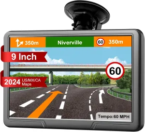 GPS Navigation for Car Truck Navigator - Navigation System 9 Inch Touchscreen, 2024 US/CA/MX Offline Maps Lifetime Free Update, Voice Guidance, Speed Cam Warning, Vehicle RV GPS para carros Trucker