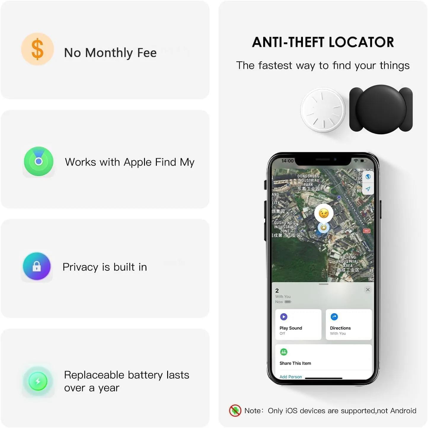 GPS Tracker for Vehicles, 1PCS Mini Hidden Vehicles Tracker with Magnetic Case, No Subscription Car GPS Tracker Work with Find My (iOS Only)