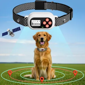 GPS Wireless Electric Dog Fence System Pet Collar for Dogs with 3 Warning Modes Radius 25-999 Yards Waterproof & Rechargeable Receiver Containment Outdoor