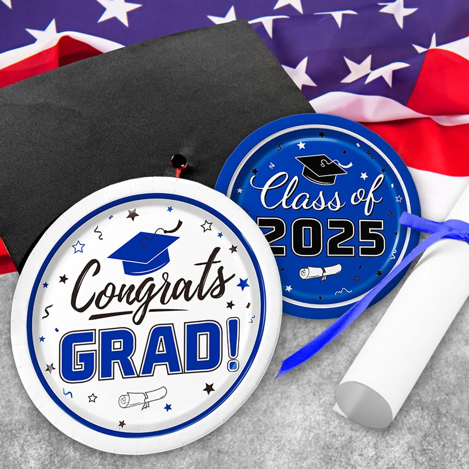 Graduation Party Supplies Kit Serves 50 - Graduation Party Blue Class of 2025 Tableware Disposable Dinner Plates Dessert Plates and Napkins for Congrats Grad Party Decorations