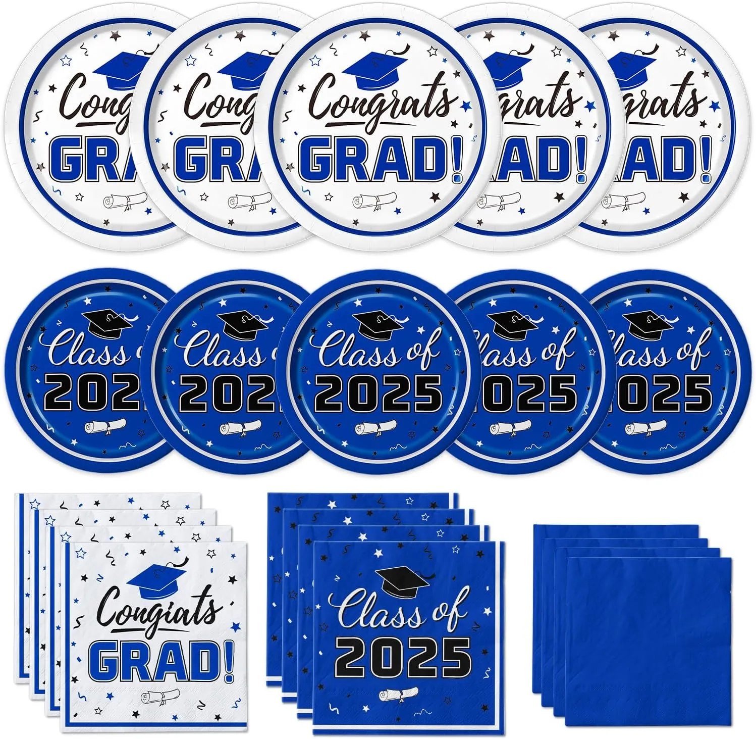 Graduation Party Supplies Kit Serves 50 - Graduation Party Blue Class of 2025 Tableware Disposable Dinner Plates Dessert Plates and Napkins for Congrats Grad Party Decorations