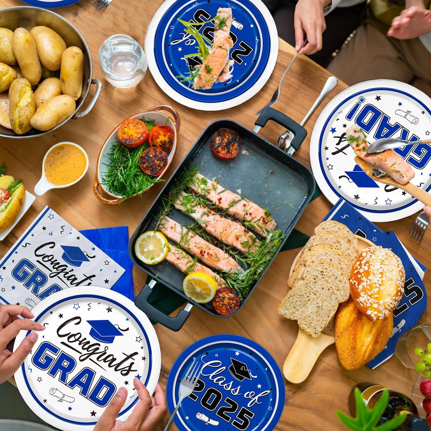 Graduation Party Supplies Kit Serves 50 - Graduation Party Blue Class of 2025 Tableware Disposable Dinner Plates Dessert Plates and Napkins for Congrats Grad Party Decorations