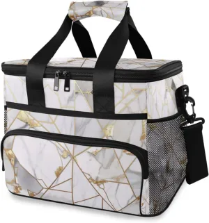 Gray Marble Gold Fluid Cooler Bag Insulated Cooler Soft Sided Cooler 24 Can Portable Picnic Bag Large Leakproof Lunch Bag Box for Beach Grocery Camping Travel Car Men Women