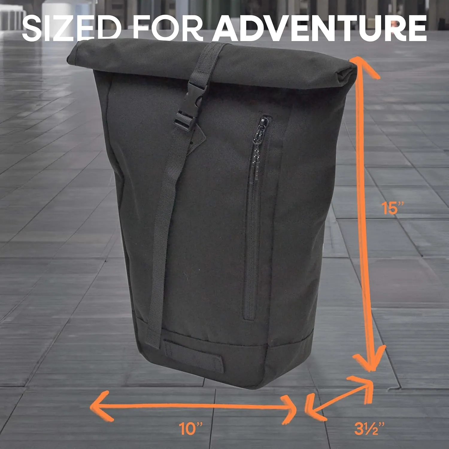 Gray Rolltop Backpack - 15x10x3.5 In Adventure-Ready Roll Top Backpacks in Water-Resistant Polyester, 7.5 Liter Capacity Roll Up Backpack with Tablet Sleeve, Back Zipper, and External Pocket