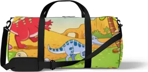 Green Cute Dinosaurs In Prehistoric Scene Sports Bag Tote Bag Waterproof Gym Bag with Shoulder Strap Zipper 2 Side Pockets for Men and Women, Travel and Storage Shoulder Bag.