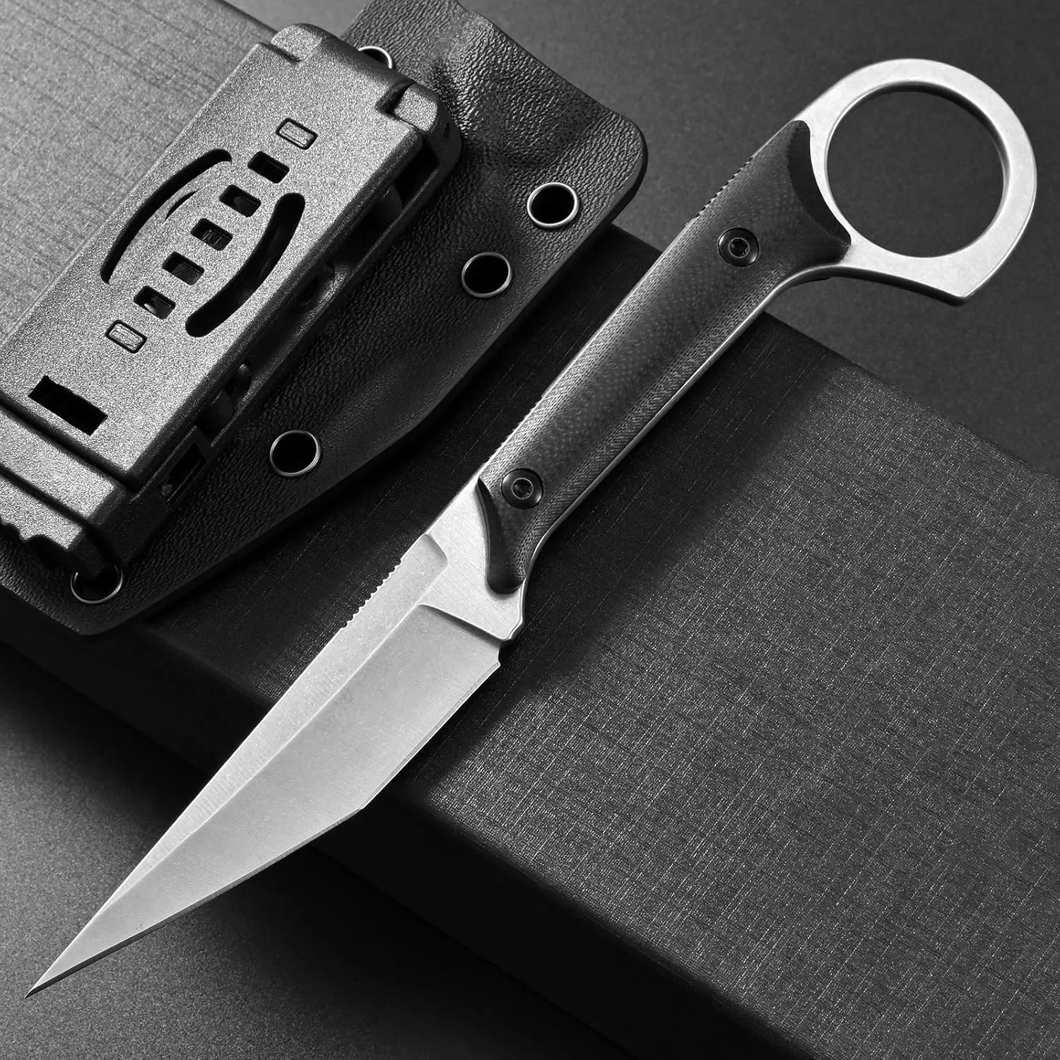 GTK140 Fixed Blade Knife, D2 Steel Blade G10 Handle EDC Tool Knife for Outdoor Camping Hiking Hunting(silver)