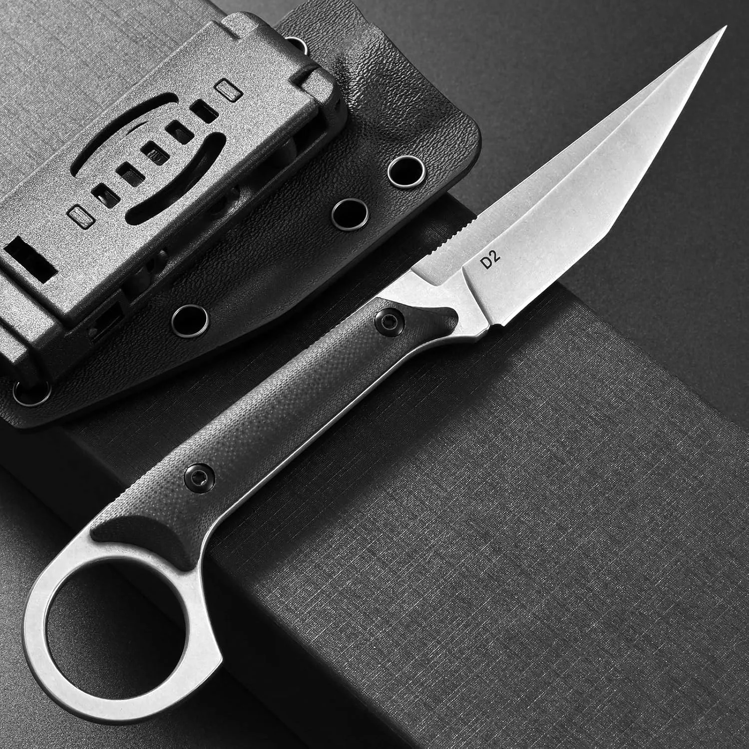 GTK140 Fixed Blade Knife, D2 Steel Blade G10 Handle EDC Tool Knife for Outdoor Camping Hiking Hunting(silver)