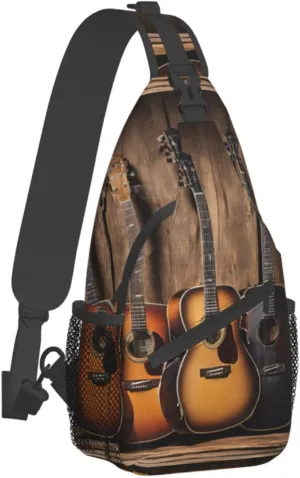 (Guitar Bass Music Musical Instruments) Crossbody Bag Men Lightweight Chest Backpack For Hiking Cycling Traveling Running