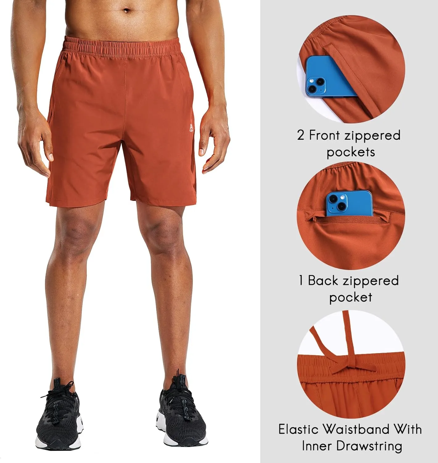 Haimont 7 Inch Athletic Running Shorts Men Dry Fit Lightweight Workout Shorts with Zipper Pockets No Liner, Quick Dry