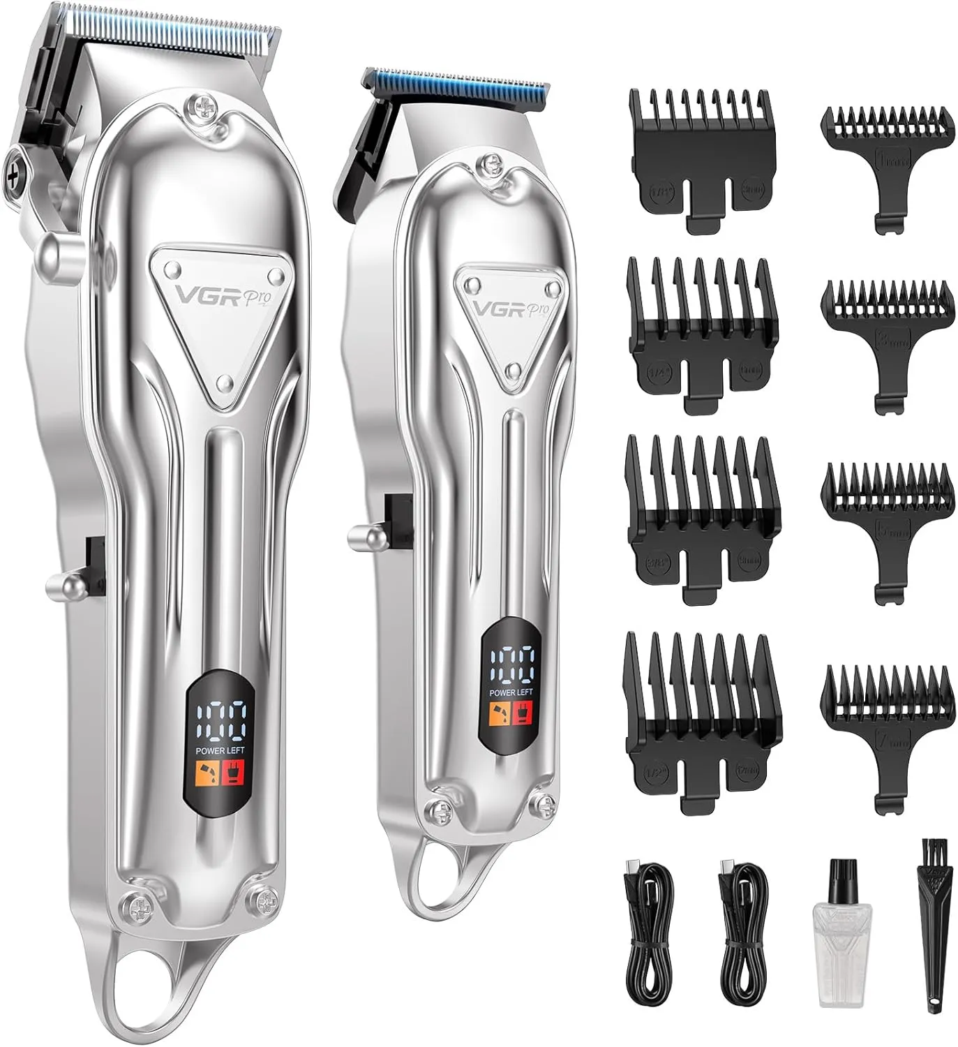 Hair Clippers for Men Professional, Cordless Clipper and Trimmer Set, Clippers for Hair Cutting Kit with Long Battery Life, Electric Hair Trimmer for Family Barber Kids Use (Sliver)