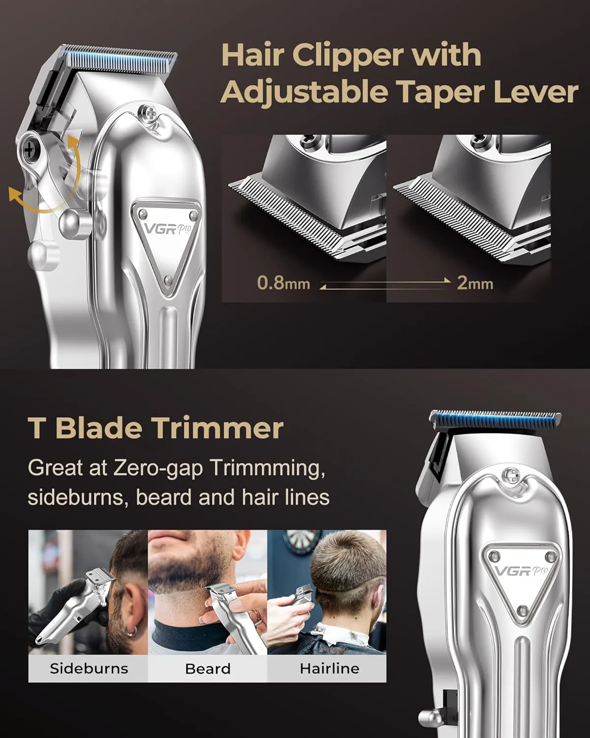 Hair Clippers for Men Professional, Cordless Clipper and Trimmer Set, Clippers for Hair Cutting Kit with Long Battery Life, Electric Hair Trimmer for Family Barber Kids Use (Sliver)