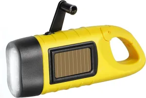 Hand Crank Solar Powered Flashlights,Compact Emergency Rechargeable LED Flashlight Handheld Survival Flashlight,Quick Snap Carbiner Dynamo Flashlight for Outdoor,Sports,Hiking (Yellow)