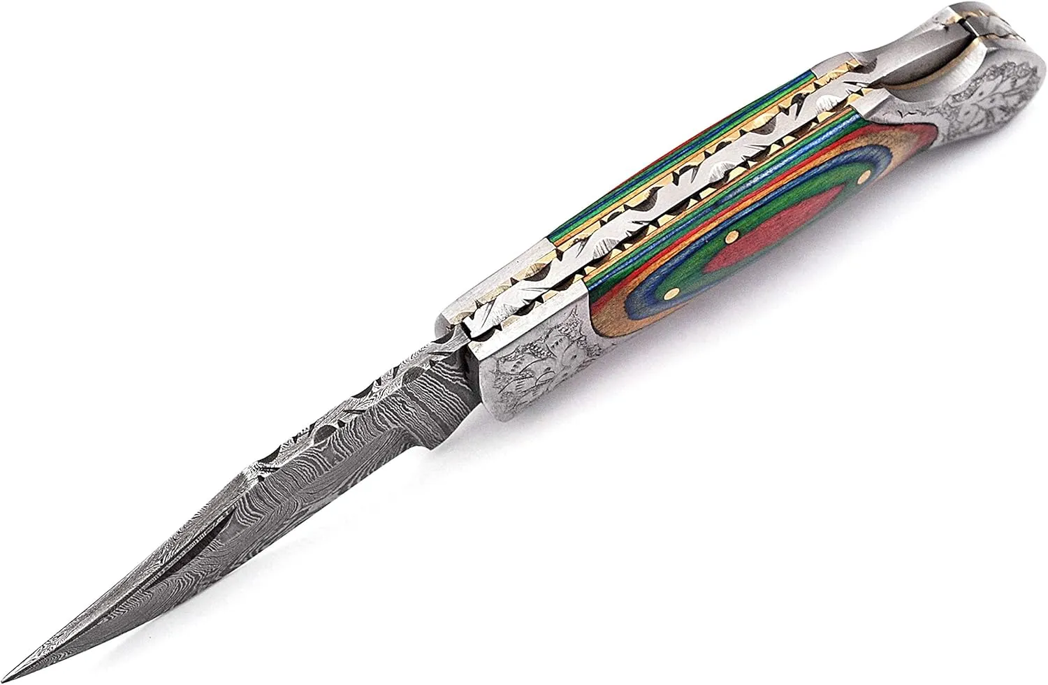 Hand made Damascus steel blade Pocket knife with leather sheath 5170 Multi, knives for men best gift (MCW)