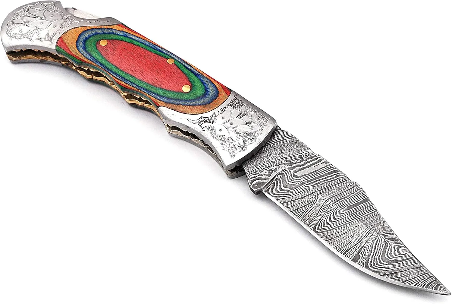Hand made Damascus steel blade Pocket knife with leather sheath 5170 Multi, knives for men best gift (MCW)