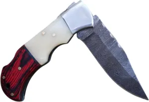 Handcrafted Damascus Survival Knife – Ready for Any Challenge – Ideal for Hunting, Camping, and Outdoor Tasks – Compact Fixed Blade with Olive Wood Handle