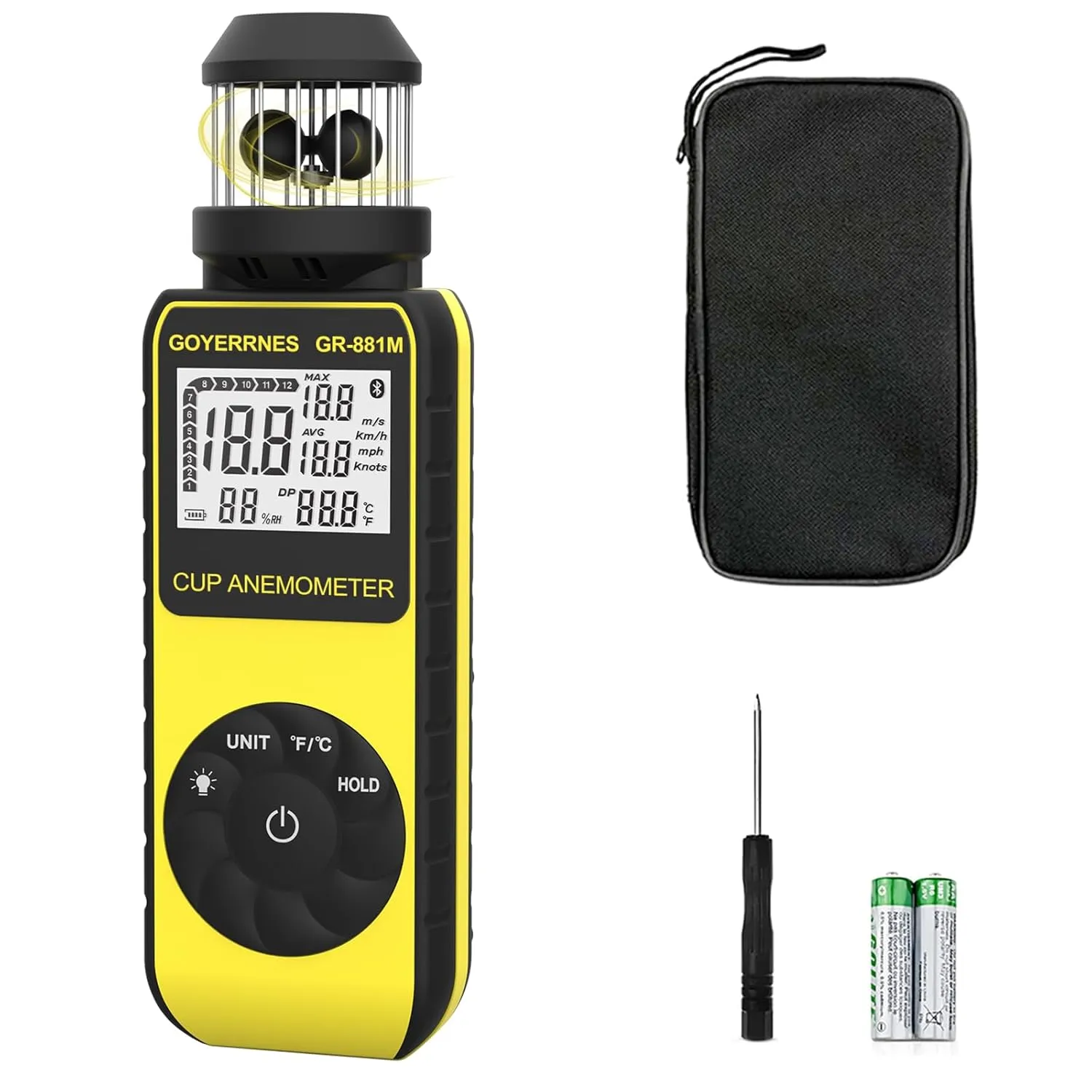 Handheld Cup Anemometer with Compass, 93MPH Digital Wind Speed Meter, CFM Air Flow Wind Velocity Measuring Device Gauges for Outdoor Sailing Surfing Drone Flying HVAC