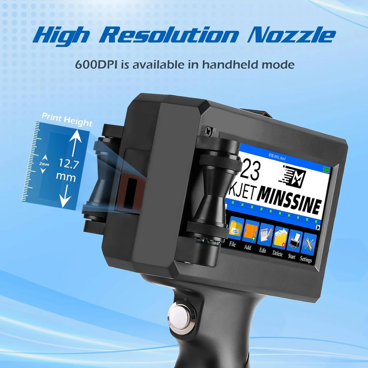 Handheld Inkjet Printer Gun MS-Z10 with 42ml Quick-Drying Ink Cartridge Portable Handheld Printer for Text/Barcode/Logo/QRCode/Counter/Batch Number/Date Coder(Printing Height: 0.08-0.5Inch)