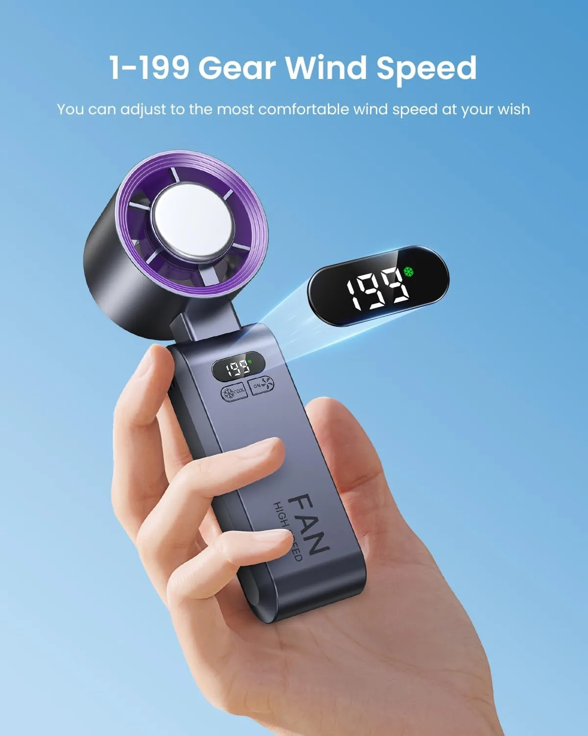 Handheld Portable Fan with Ice Cooler,Speed (1-199) 5500mAh Rechargeable Personal Fan,[20H Cooling Time] Super Mini Yet Powerful [20000 RPM] Small Pocket Fans for Travel/Outdoor/Office,Grey Purple