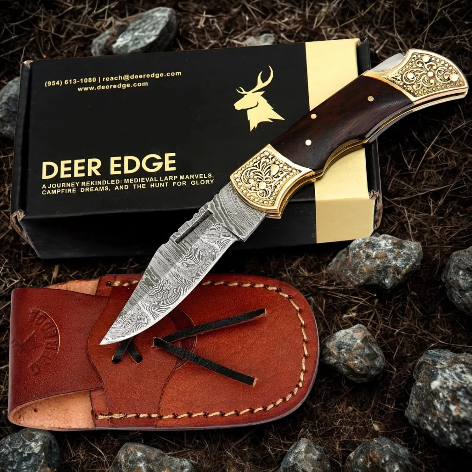 Handmade Damascus Pocket knife for Men - Damascus Folding Knife - Hunting Knife with Sheath for Champing, Hiking, Tracking - Gift for Men, Anniversary Present for Him, Dad, Boyfriend - Multi Shade