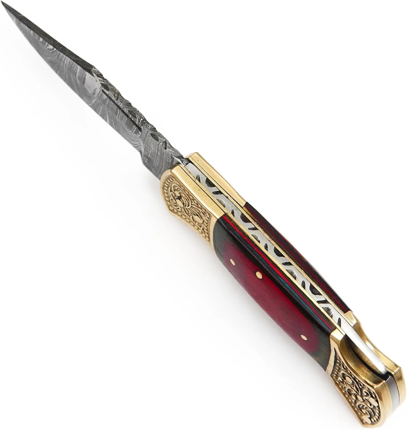 Handmade Damascus Pocket knife for Men - Damascus Folding Knife - Hunting Knife with Sheath for Champing, Hiking, Tracking - Gift for Men, Anniversary Present for Him, Dad, Boyfriend - Multi Shade