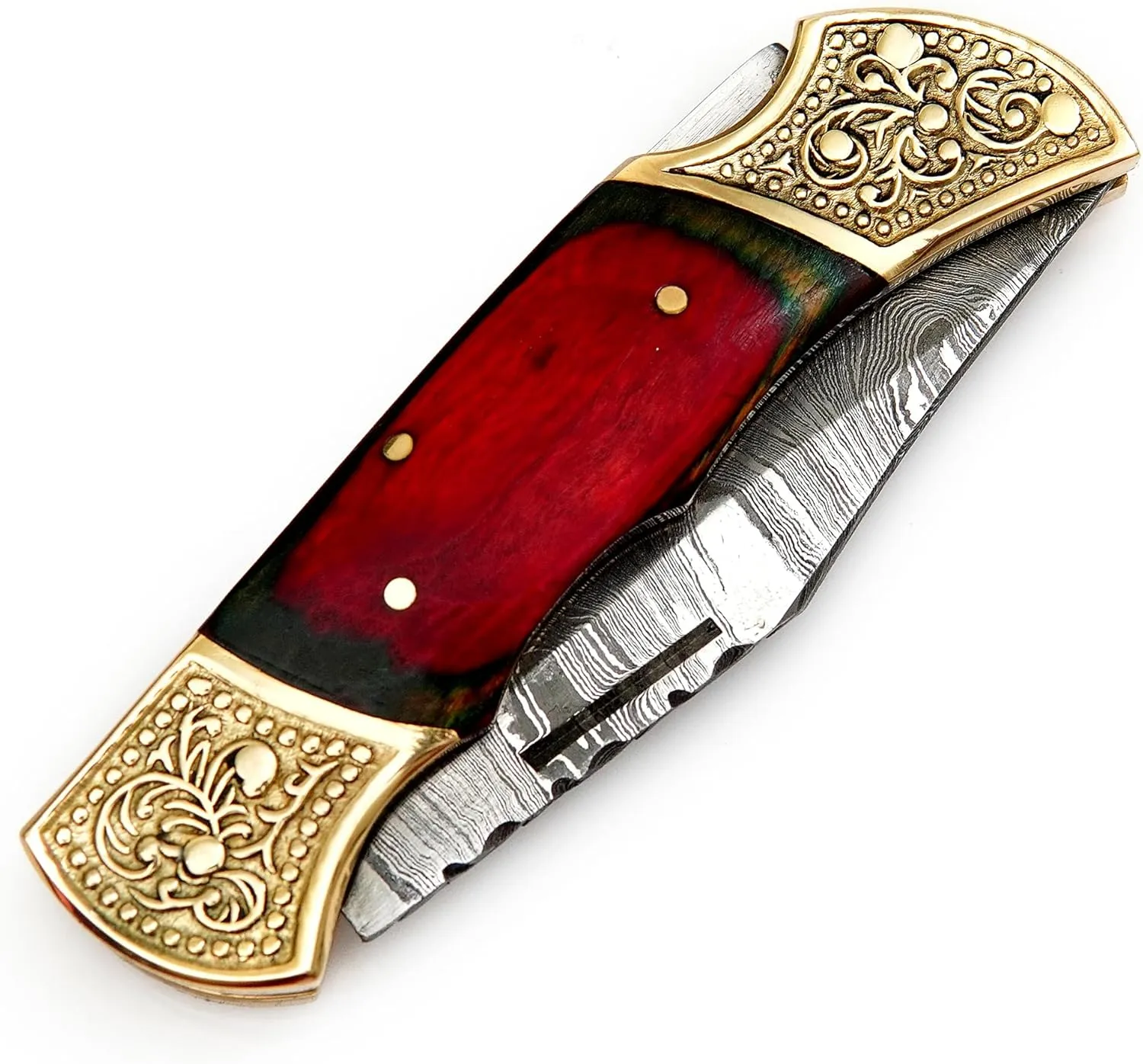 Handmade Damascus Pocket knife for Men - Damascus Folding Knife - Hunting Knife with Sheath for Champing, Hiking, Tracking - Gift for Men, Anniversary Present for Him, Dad, Boyfriend - Multi Shade
