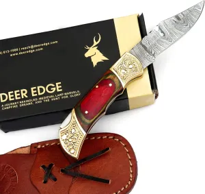 Handmade Damascus Pocket knife for Men - Damascus Folding Knife - Hunting Knife with Sheath for Champing, Hiking, Tracking - Gift for Men, Anniversary Present for Him, Dad, Boyfriend - Multi Shade