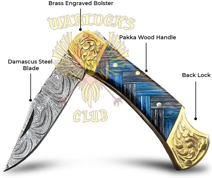 Handmade Damascus Pocket Knife with Sheath