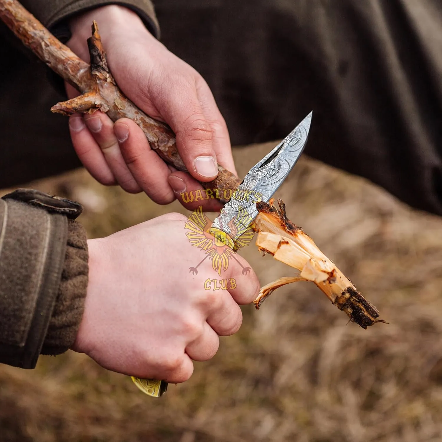 Handmade Damascus Pocket Knife with Sheath