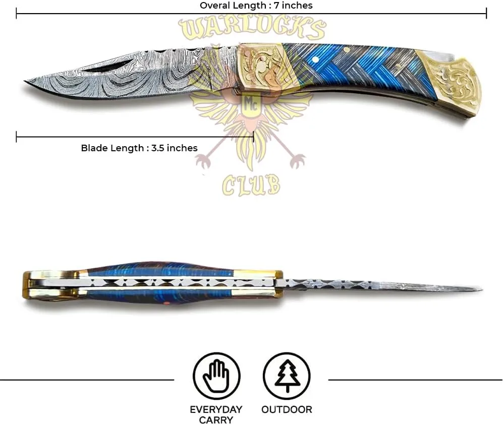 Handmade Damascus Pocket Knife with Sheath