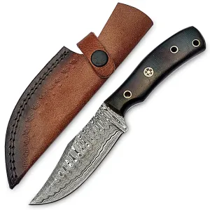 Handmade Damascus Steel Cow Boy Full Tang Hunting Knife with Leather Sheath - Ideal for Skinning, Camping, Outdoor Use - Edc Fixed Blade Bushcraft Scout Carry Knife with Micarta Handle