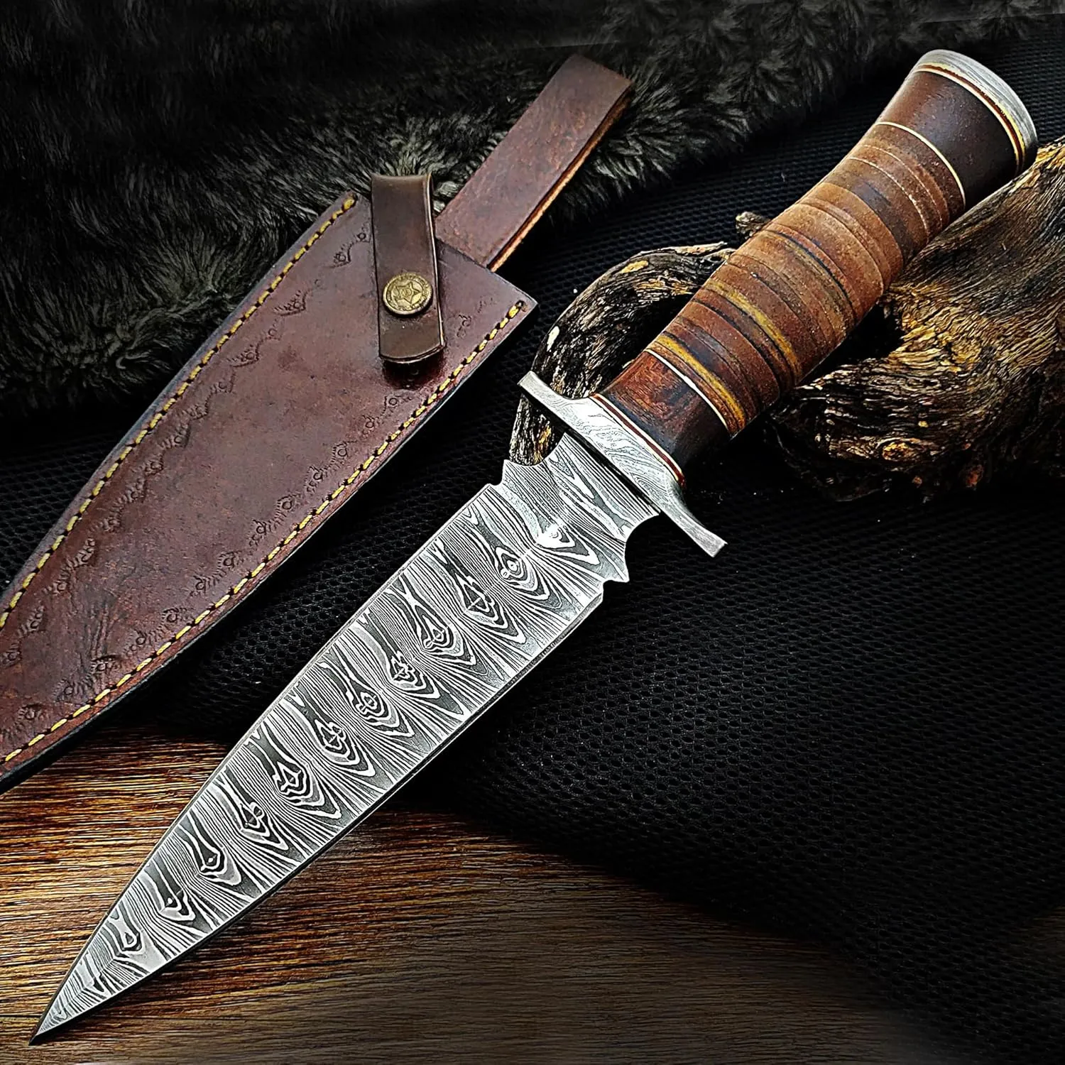 Handmade Damascus Steel Dagger Knife -13 Inches Fixed Blade Hunting Knife for Survival & Hunting - Premium Outdoor Gear for Hunters - Razor Sharp Edge With Sheath