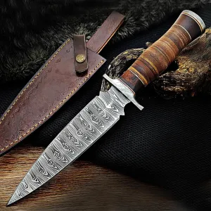 Handmade Damascus Steel Dagger Knife -13 Inches Fixed Blade Hunting Knife for Survival & Hunting - Premium Outdoor Gear for Hunters - Razor Sharp Edge With Sheath