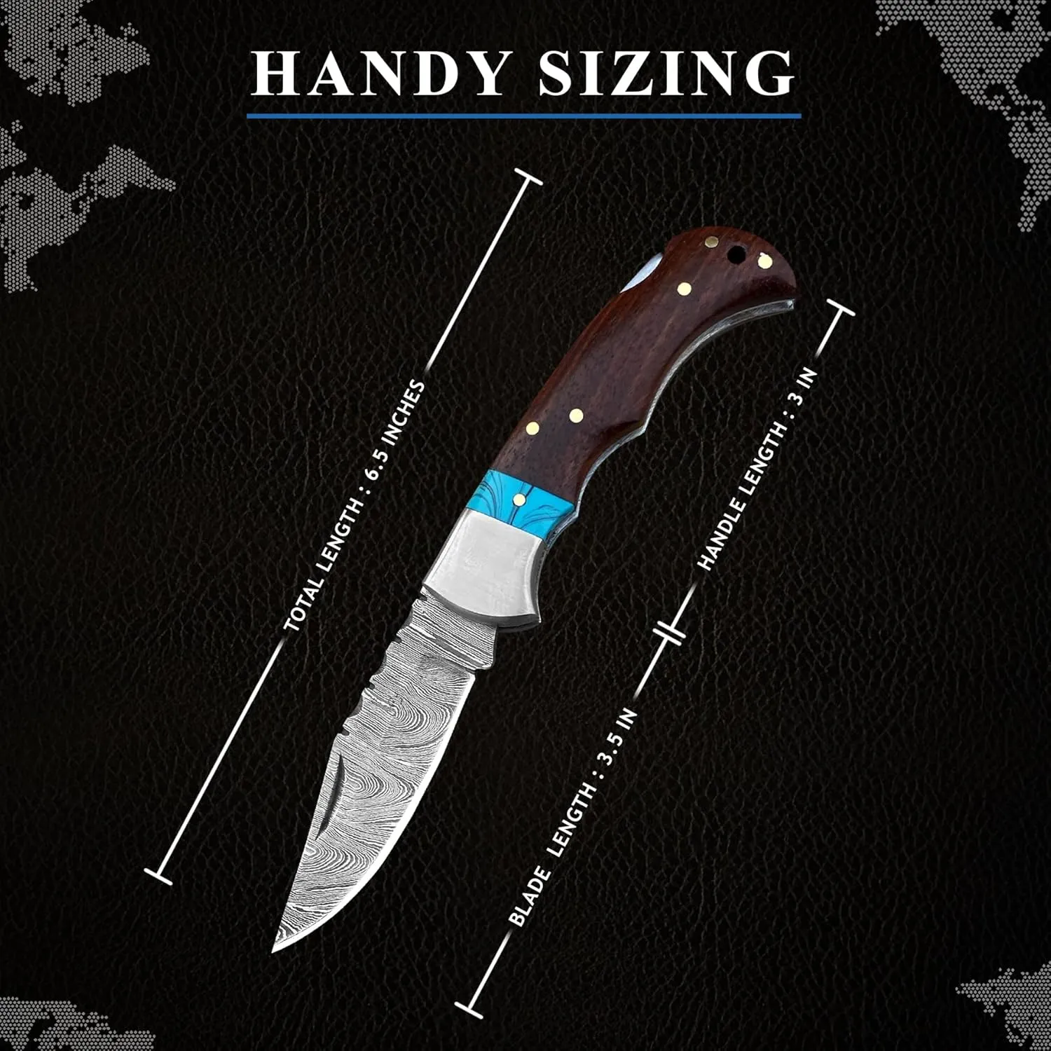 Handmade Damascus Steel Folding Pocket Knife for men - Cool Pocket knife with sheath - Damascus knife for Camping Hunting Fishing Indoor & Outdoors Activities