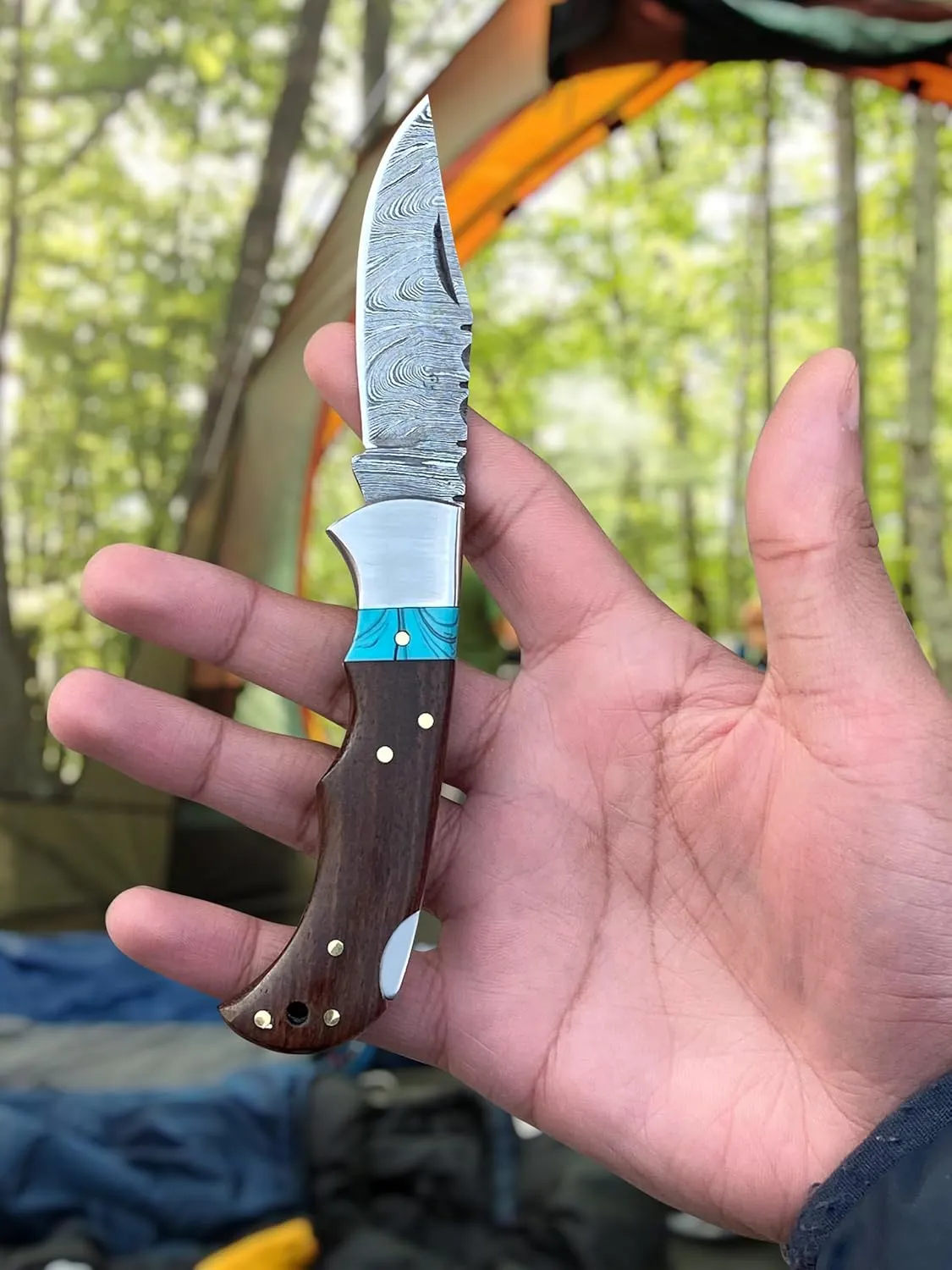 Handmade Damascus Steel Folding Pocket Knife for men - Cool Pocket knife with sheath - Damascus knife for Camping Hunting Fishing Indoor & Outdoors Activities